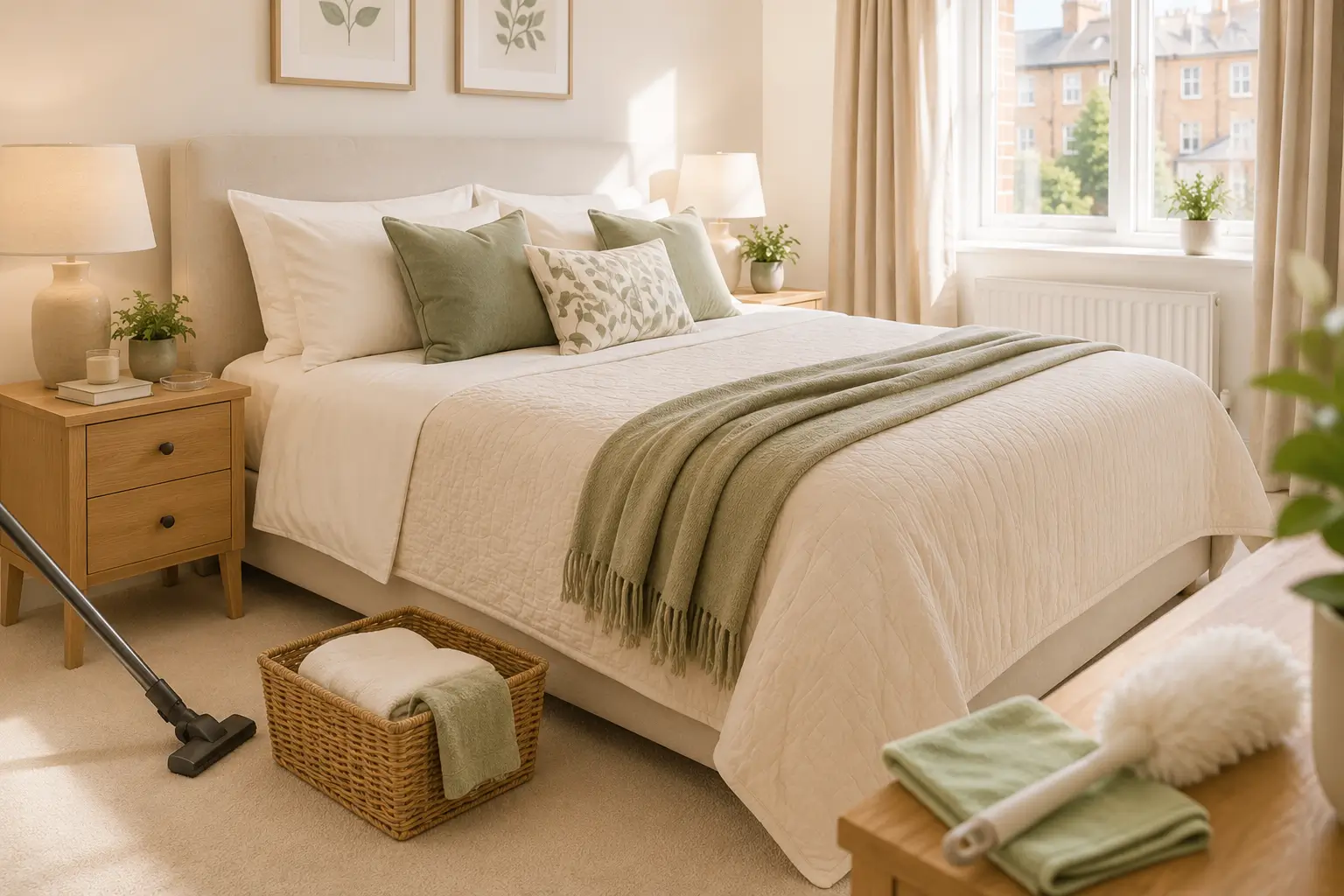 Clean and tidy bedroom after thorough cleaning